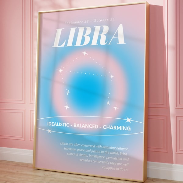 LIBRA Star Sign Instant Download Print, Zodiac Art Printable, Spiritual Wall Art, Aura Gradient Poster , DIGITAL DOWNLOAD.