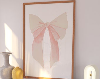 Croquette Beige Bow Print, Preppy Wall Art, Teen Room Decor, White Bow Print, College Apartment Decor, Nursery Wall Art DIGITAL DOWNLOAD