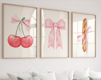 Conjunto de arte de pared de arcos rosas de moda de 3, cartel preppy de decoración de habitación de coqueta, decoración universitaria, estética de croqueta, arte de pared femenino DESCARGA DIGITAL