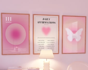 Ensemble d'affiches Aura rose, lot de 3 affiches affirmation, ensemble d'affiches Trust Graident, affiche Aura rétro, art mural spirituel, TÉLÉCHARGEMENT NUMÉRIQUE