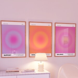 Set Of 3 Posters Positive Aura Posters, Angel Numbers Gradient Print, Spiritual Wall Art, Trendy Retro Wall Art, DIGITAL DOWNLOAD