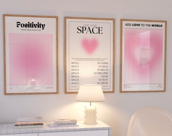Pink Aura Poster Set, Set of 3 Affirmation Poster, Trust Graident Poster Set, Retro Aura Poster, Spiritual Wall Art, DIGITAL DOWNLOAD