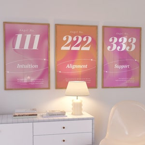 Lot de 3 imprimables numéro des anges Aura dégradé, téléchargement spirituel, affiche nombre des anges, art mural chiffre des anges, téléchargement numérique Aura