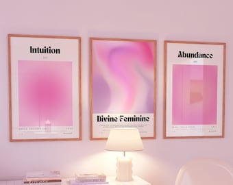 Pink Aura Poster Set, Set of 3 Affirmation Poster, Trust Graident Poster Set, Retro Aura Poster, Spiritual Wall Art, DIGITAL DOWNLOAD