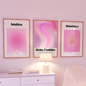 Pink Aura Poster Set, Set of 3 Affirmation Poster, Trust Graident Poster Set, Retro Aura Poster, Spiritual Wall Art, DIGITAL DOWNLOAD
