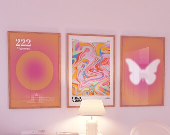 Conjunto de carteles de aura naranja, conjunto de 3 carteles de afirmación, conjunto de carteles de Trust Graident, póster de aura retro, arte de pared espiritual, DESCARGA DIGITAL