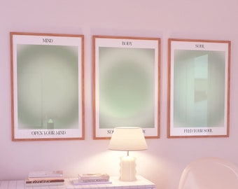 Conjunto de pôsteres de aura verde, conjunto de 3 pôsteres de afirmação, conjunto de pôsteres de gradiente de confiança, pôster de aura retrô, arte de parede espiritual, DOWNLOAD DIGITAL