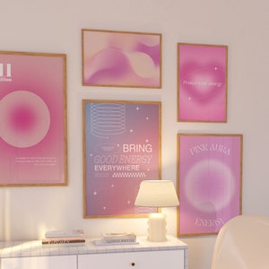 Set of Pink Aura Posters, Aesthetic Room Decor, Retro Wall Art, Grainy Pink Gradients, Psychedelic Home Decor, INSTANT PRINTABLES