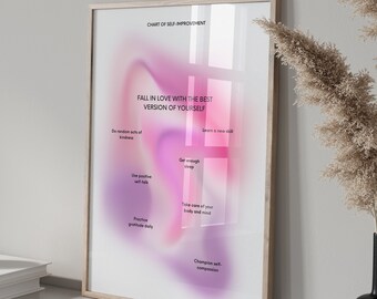 Love Yourself Self Improvement Aura Poster - Retro Print - Affirmation Wall Art - Aura Wall Art - Trendy Decor - Gradient - Digital Download