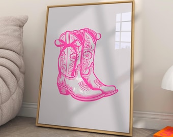 Cowgirl Boots Print, Trendy Coquette Bow Wall Art, Coastal Cowgirl Wall Art, College Apartment Aesthetic, Preppy Dorm Decor DIGITAL DOWNLOAD
