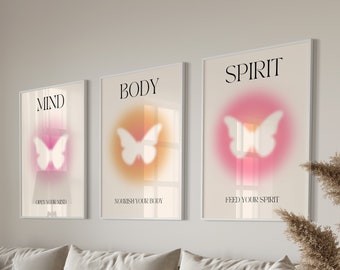 Positive Aura Posters Set Of 3, Spiritual Poster, Grainy Gradient, Gradient Print, Colourful Aura Poster, Trendy Wall Art DIGITAL DOWNLOAD