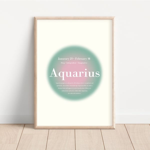 Aquarius Zodiac Star Sign, Zodiac Art Printable, Spiritual Wall Art, Aura Gradient Poster , INSTANT DIGITAL DOWNLOAD