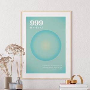 Aura Engel Zahl Poster 999 sofortiger Download, Engel Zahl Wandkunst, grün blau Gradient Print, Energie Wandkunst, spirituelles Poster