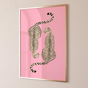 Pink Cheetah Wall Print, Retro Wall Decor, Pink Room Decor, Aesthetic Wall Print, Trendy Art Print, Retro Gallery Decor DIGITAL DOWNLOAD