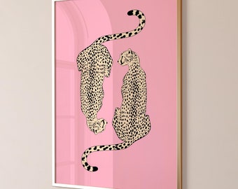 Pink Cheetah Wall Print, Retro Wall Decor, Pink Room Decor, Aesthetic Wall Print, Trendy Art Print, Retro Gallery Decor DIGITAL DOWNLOAD