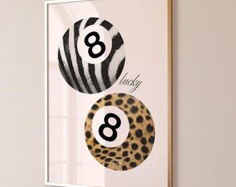8 Ball Cheetah Print, 8 Ball Wall Art, Preppy Poster, Funky Wall Art, Dopamine Poster, Vintage Pool Ball Bedroom, Wall Art Digital Download