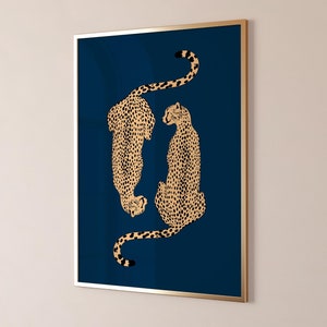 Navy Cheetah Wall Print, Retro Wall Decor, Navy Blue Room Decor, Funky Wall Art, Aesthetic Wall Print, Trendy Art Print, DIGITAL DOWNLOAD