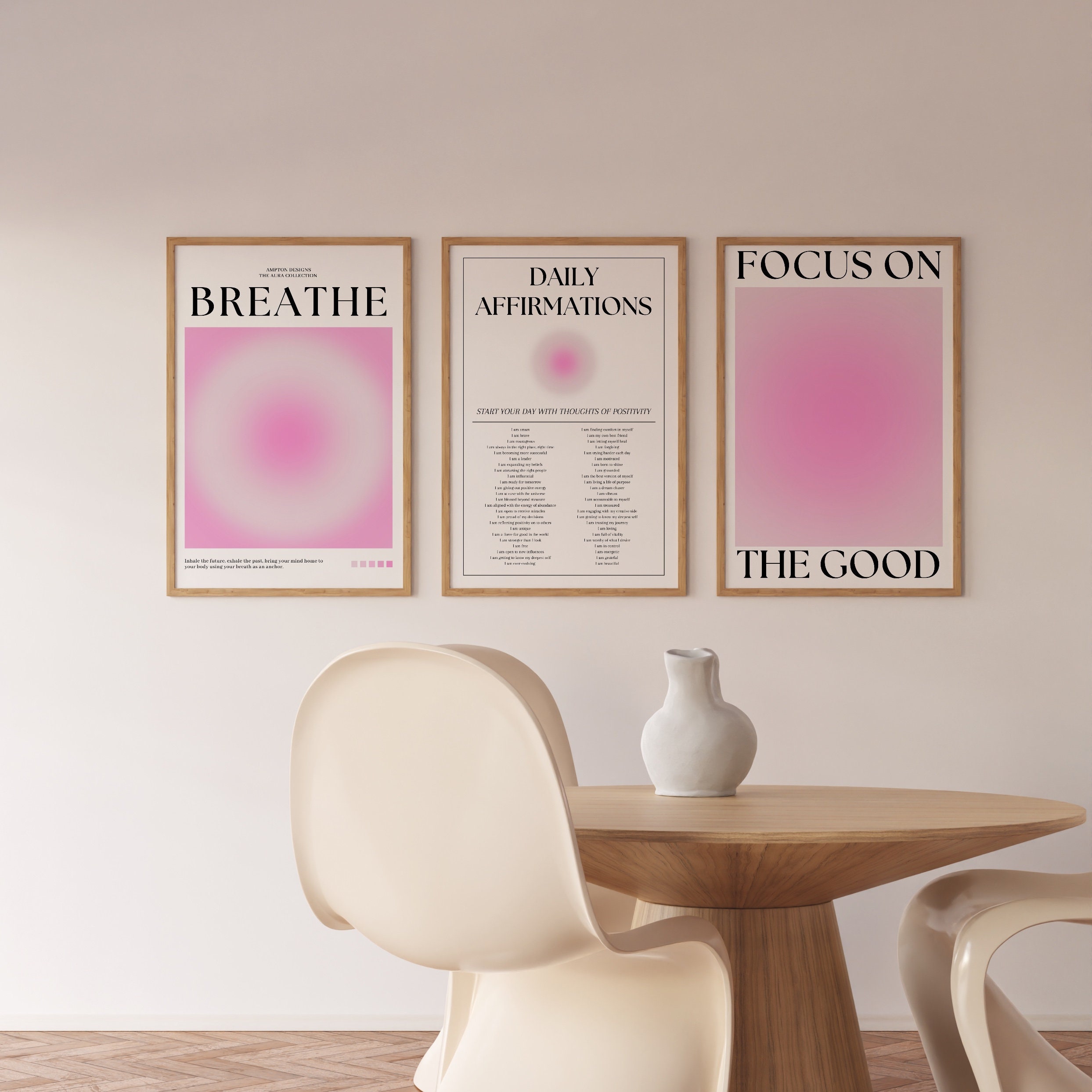 Pink Aura Poster Set, Set of 3 Affirmation Poster, Trust Graident ...