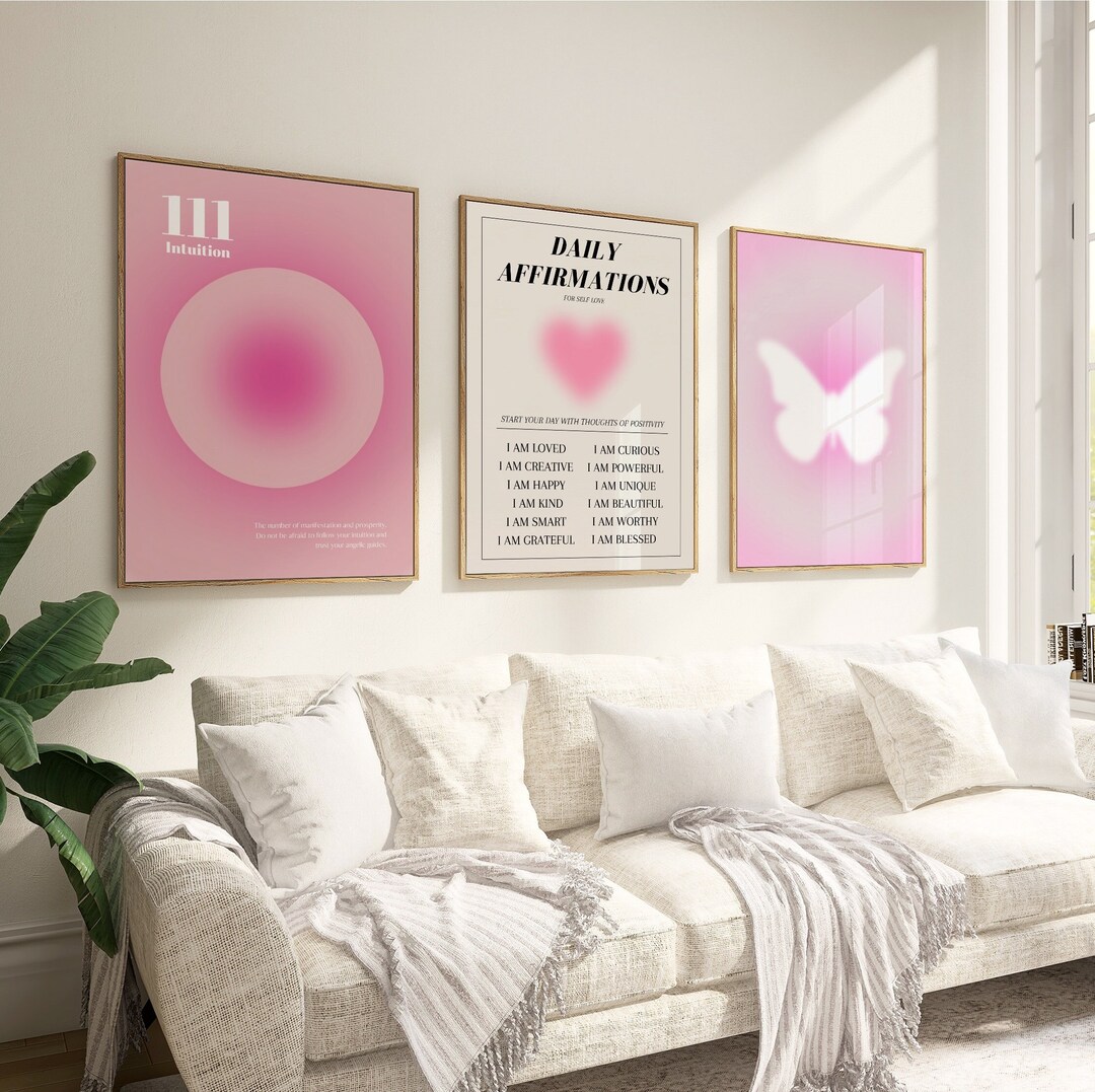Pink Aura Poster Set, Set of 3 Affirmation Poster, Trust Graident ...