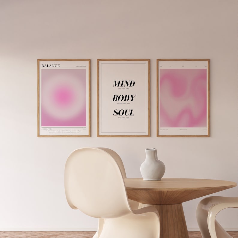 Pink Aura Poster Set, Set of 3 Affirmation Poster, Trust Graident ...