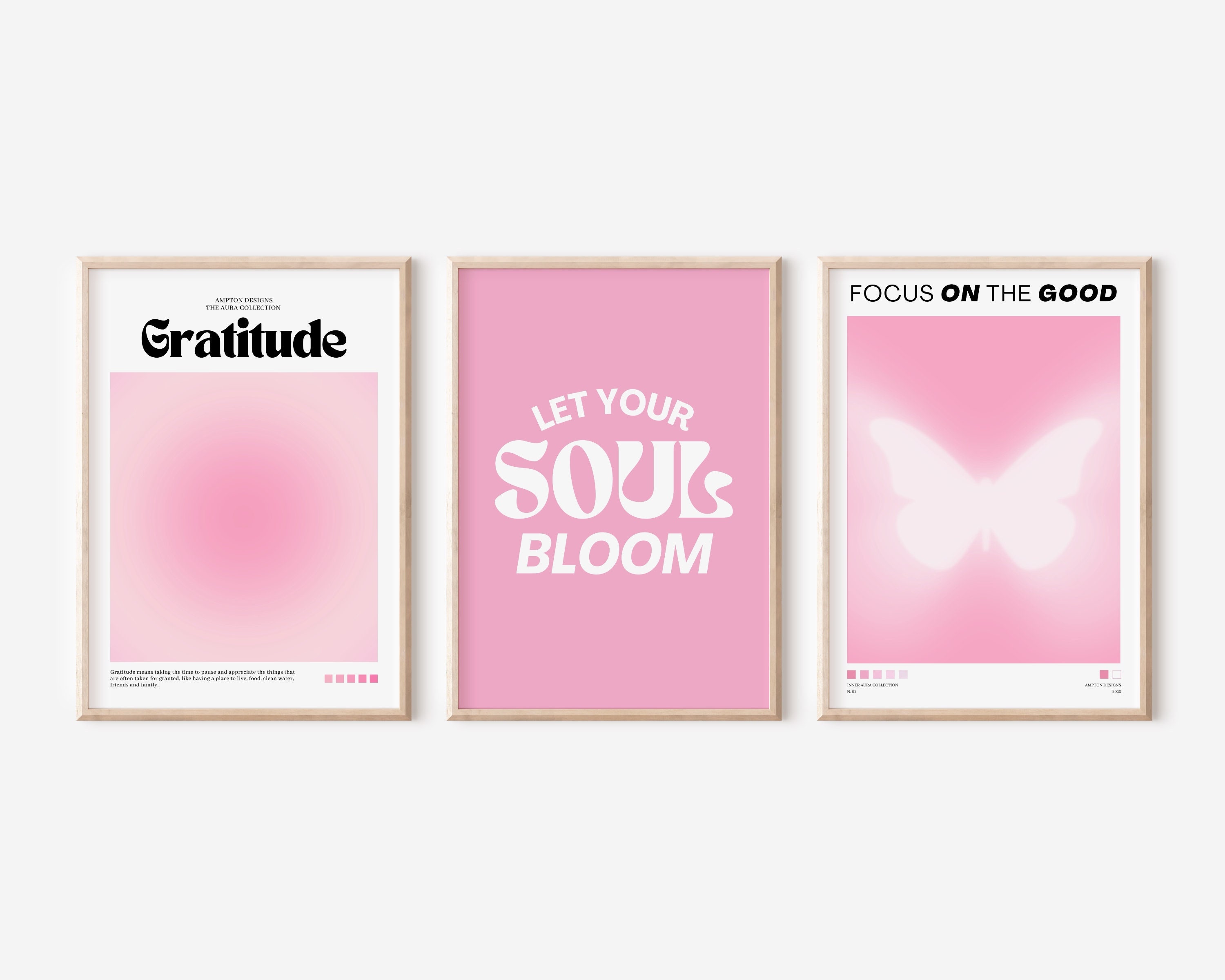 Pink Aura Poster Set, Set of 3 Affirmation Poster, Trust Graident ...