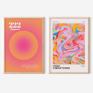 Set Of 2 Gradient Aura Poster Collection, Trendy Retro Wall Art, Psychedelic Wall Art, Spiritual Print, Angel Number Print, INSTANT DOWNLOAD