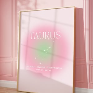 TAURUS Star Sign Instant Download Print, Zodiac Art Printable, Spiritual Wall Art, Aura Gradient Poster , DIGITAL DOWNLOAD.