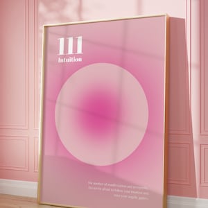 Aura Angel Number Poster 111 Instant Printable Download, Angel Number Wall Art, Pink Gradient Print, Energy Wall Art, Spiritual Poster