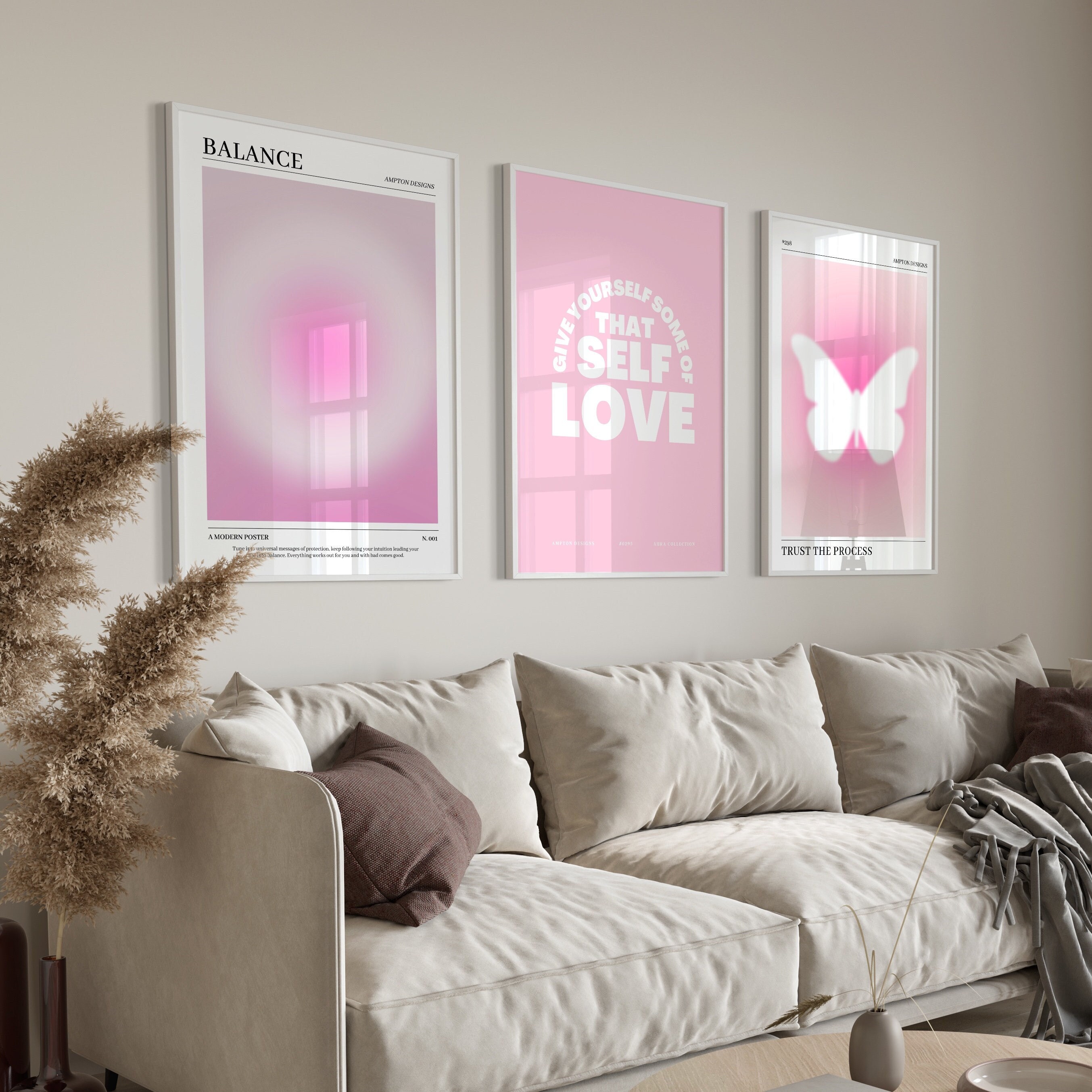 Pink Aura Poster Set, Set of 3 Affirmation Poster, Trust Graident ...