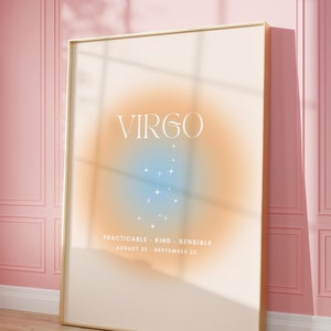 VIRGO Star Sign Instant Download Print, Zodiac Art Printable, Spiritual Wall Art, Aura Gradient Poster , DIGITAL DOWNLOAD.