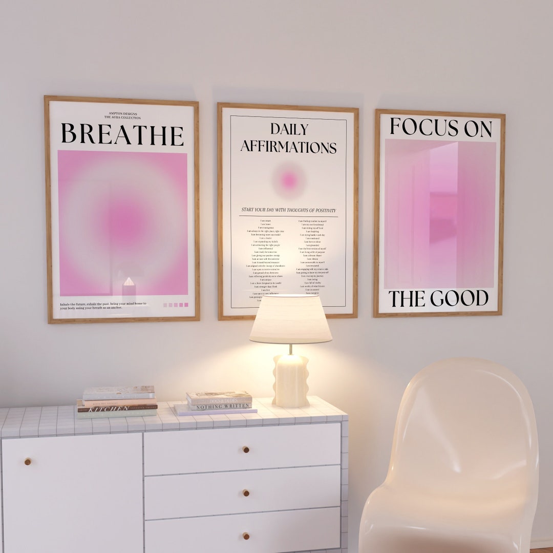 Pink Aura Poster Set, Set of 3 Affirmation Poster, Trust Graident ...