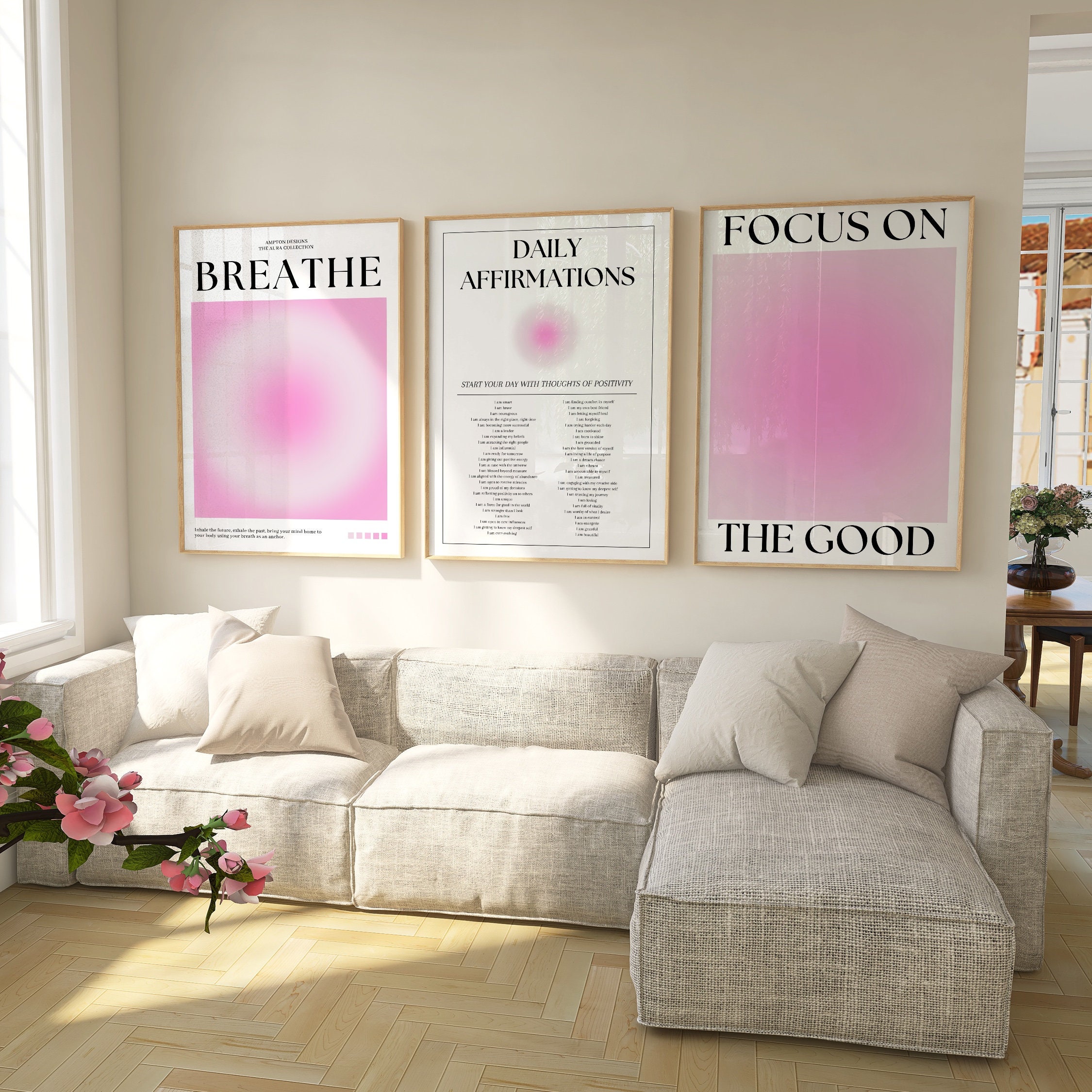 Pink Aura Poster Set, Set of 3 Affirmation Poster, Trust Graident ...