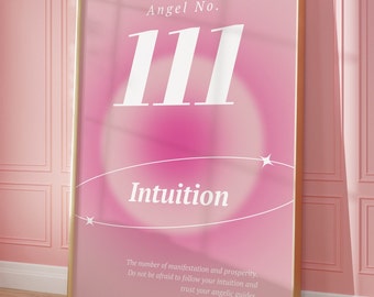 Aura Angel Number Poster 111 Instant Printable Download, Angel Number Wall Art, Pink Gradient Print, Energy Wall Art, Spiritual Poster