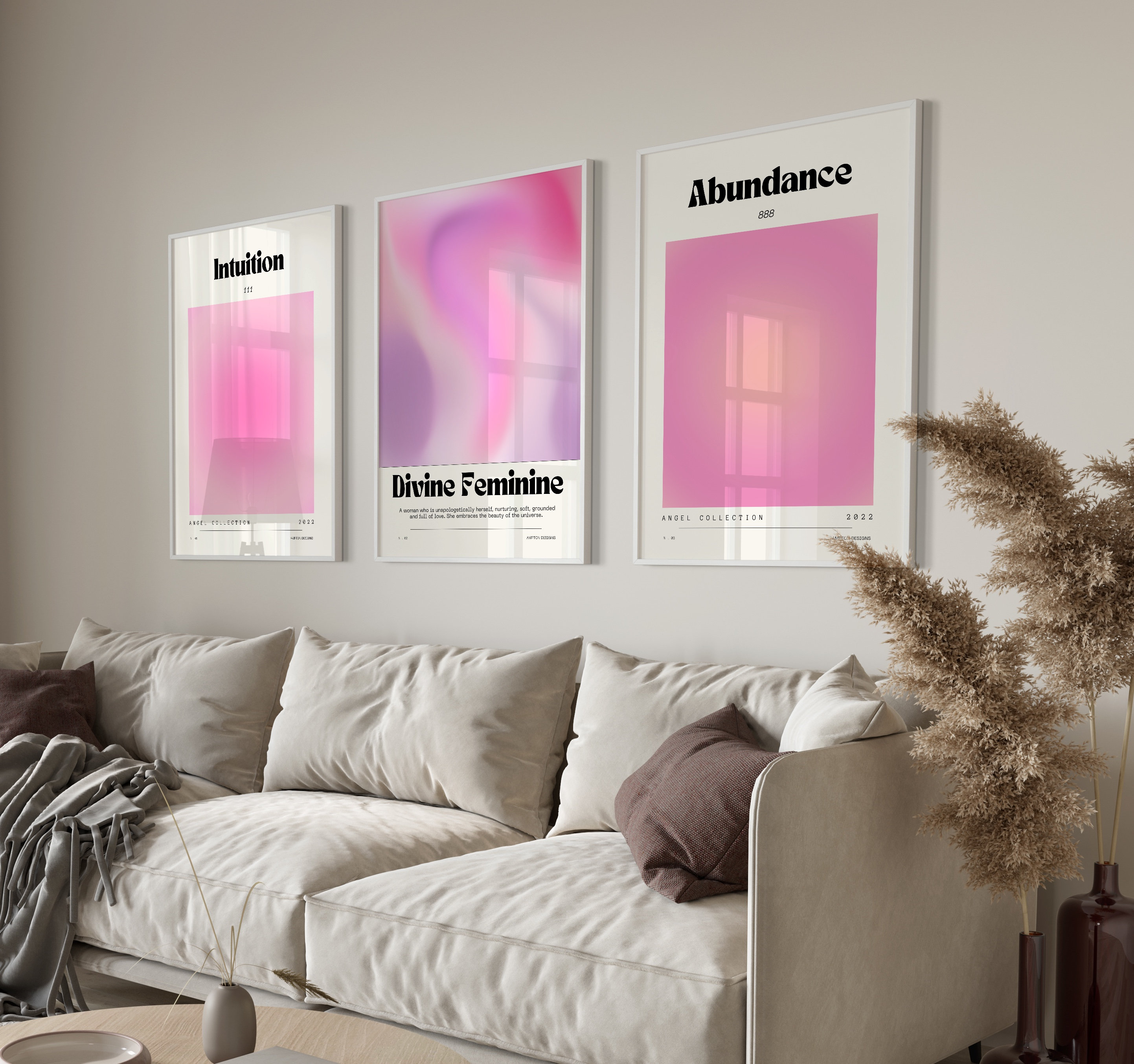 Pink Aura Poster Set, Set of 3 Affirmation Poster, Trust Graident ...