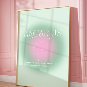 Aquarius Poster, Zodiac Poster, Astrological Wall Art, Aura Poster, Aura Gradient Poster, Birthday Present DIGITAL DOWNLOAD