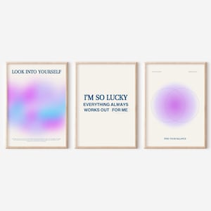 Aura Posters Set Of Three Prints, Blue Positive Art, Blue Positive Art, College Posters, Trendy Wall Art Set, Y2k Poster DIGITAL DOWNLOAD