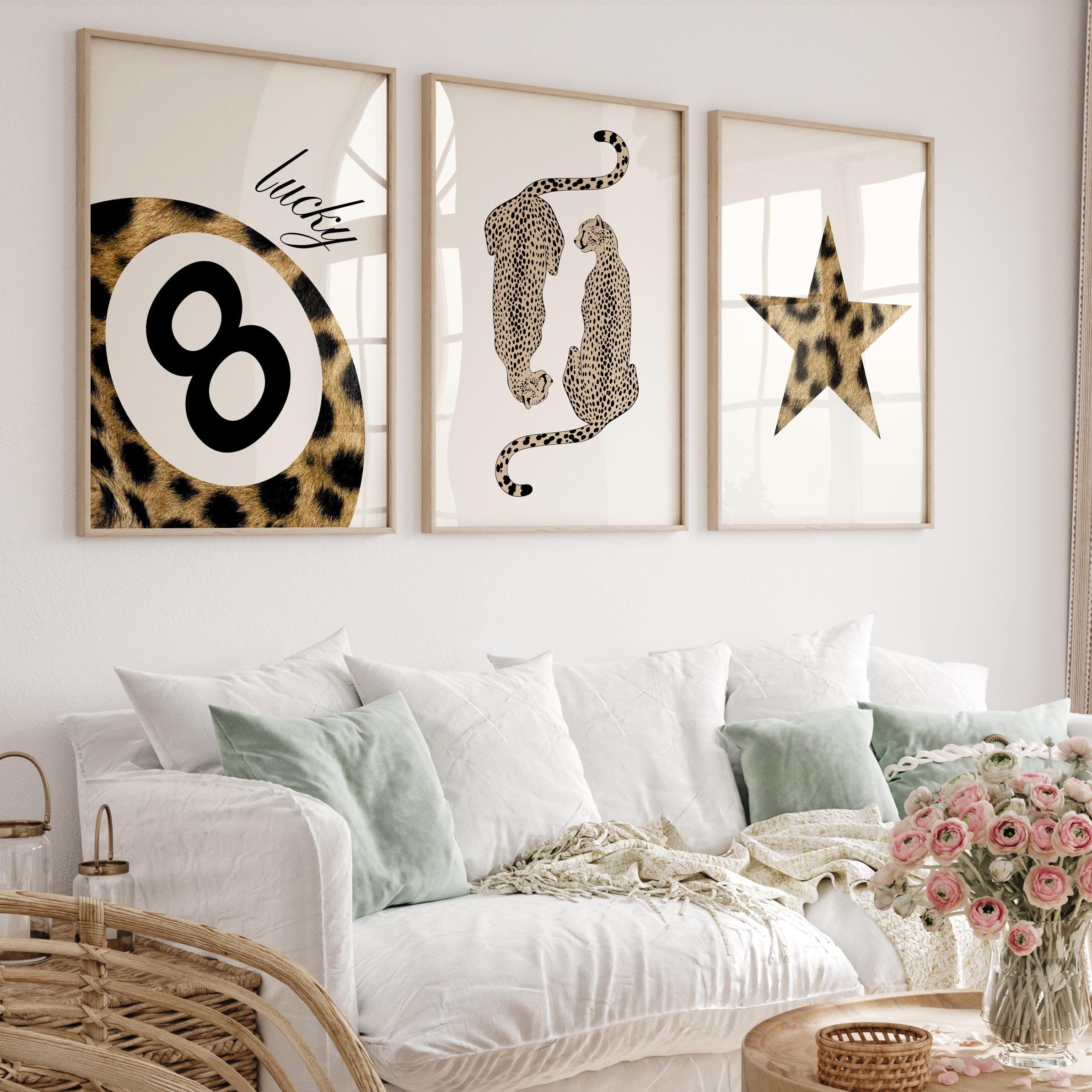 Set of 3 Leopard Print, Lucky 8 Ball Wall Art, Cheetah Posters, Boho ...