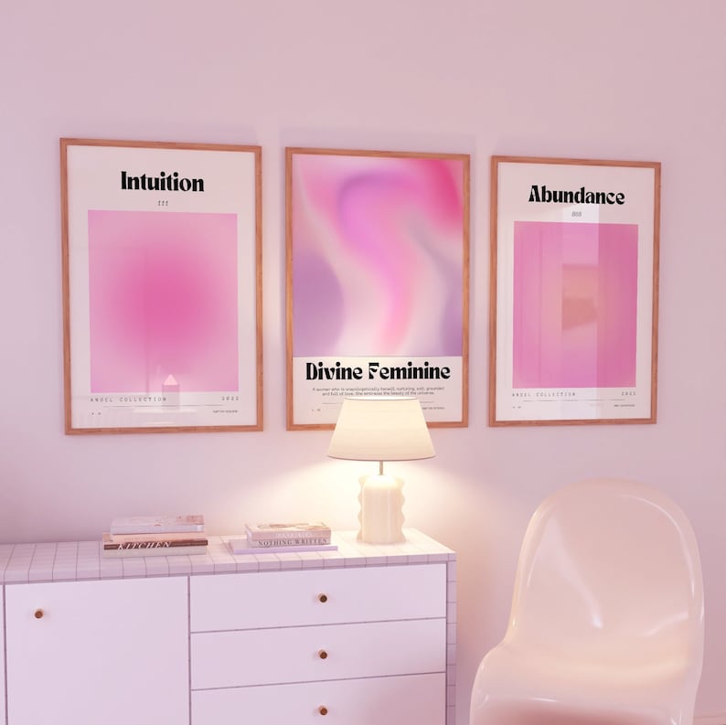 Pink Aura Poster Set, Set of 3 Affirmation Poster, Trust Graident ...