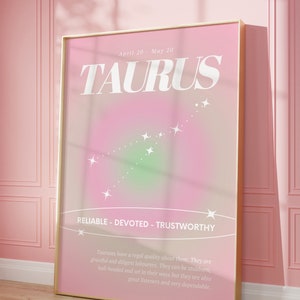 TAURUS Star Sign Instant Download Print, Zodiac Art Printable, Spiritual Wall Art, Aura Gradient Poster , DIGITAL DOWNLOAD.