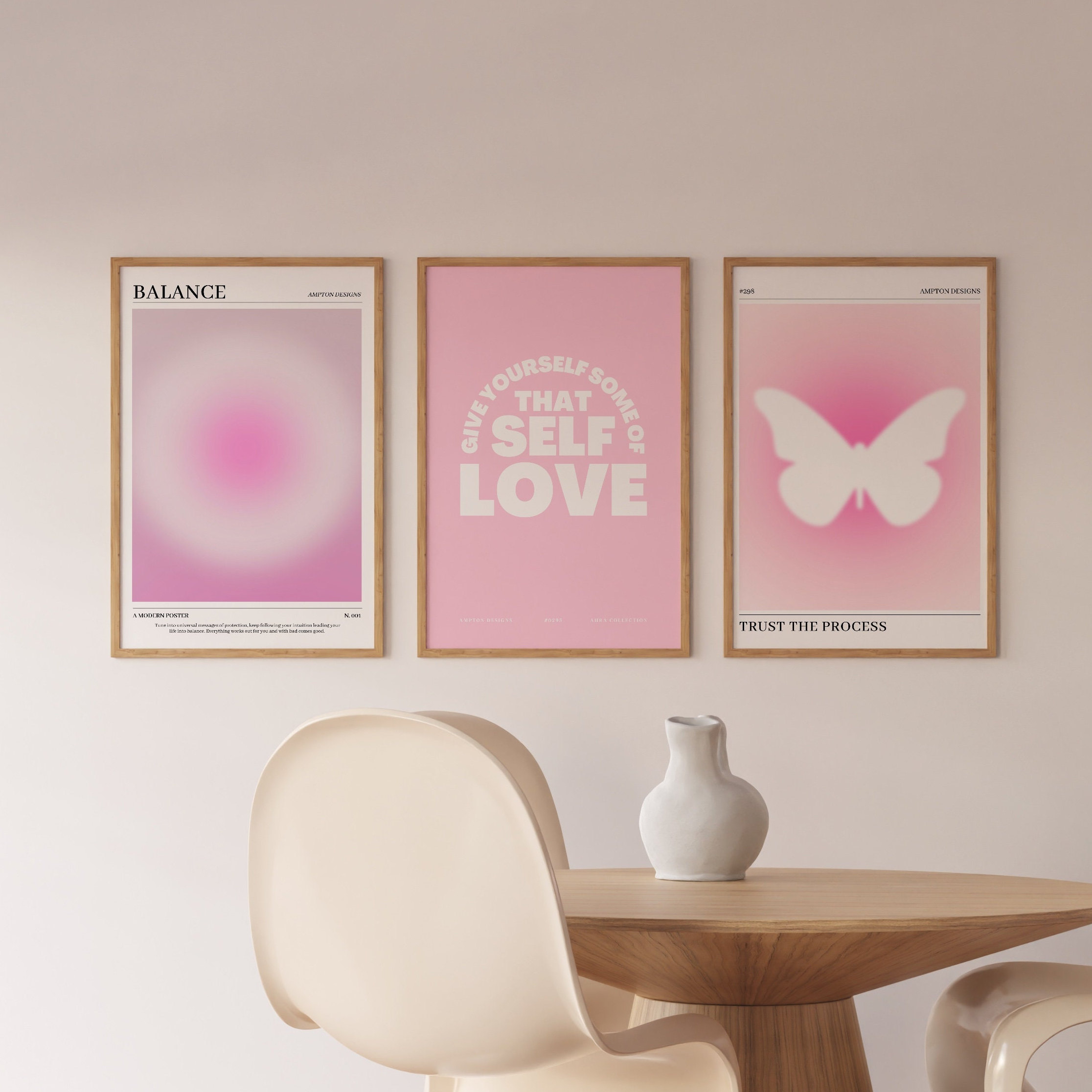 Pink Aura Poster Set, Set of 3 Affirmation Poster, Trust Graident ...