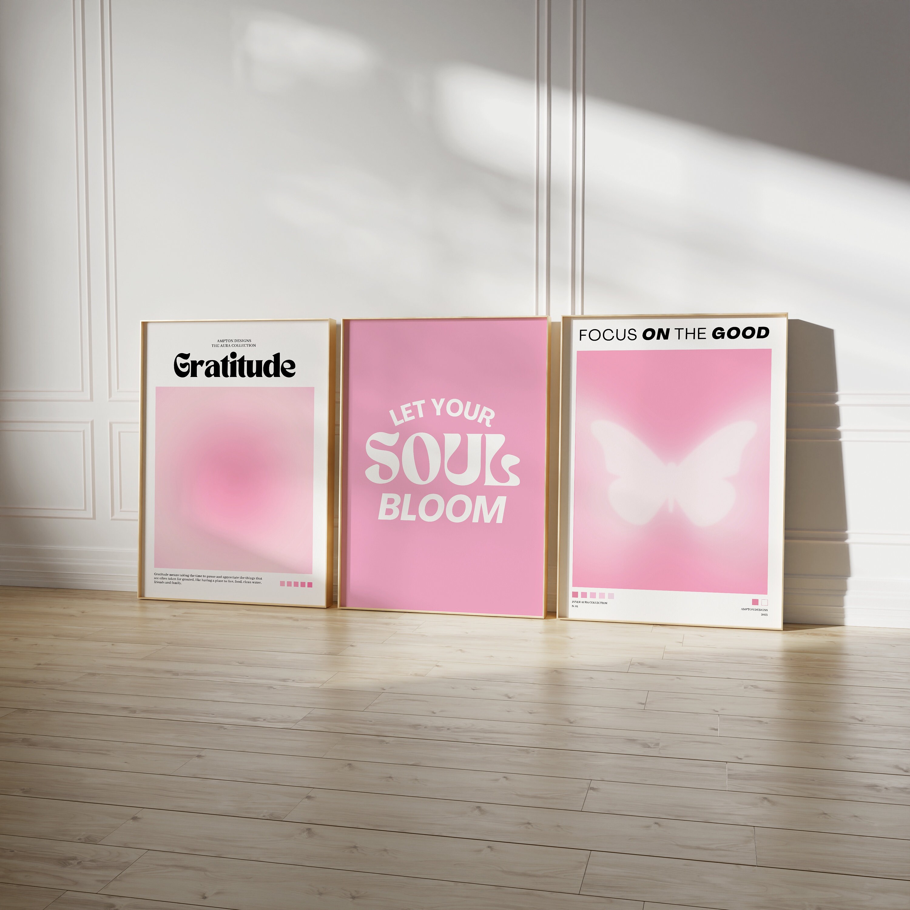 Pink Aura Poster Set, Set of 3 Affirmation Poster, Trust Graident ...