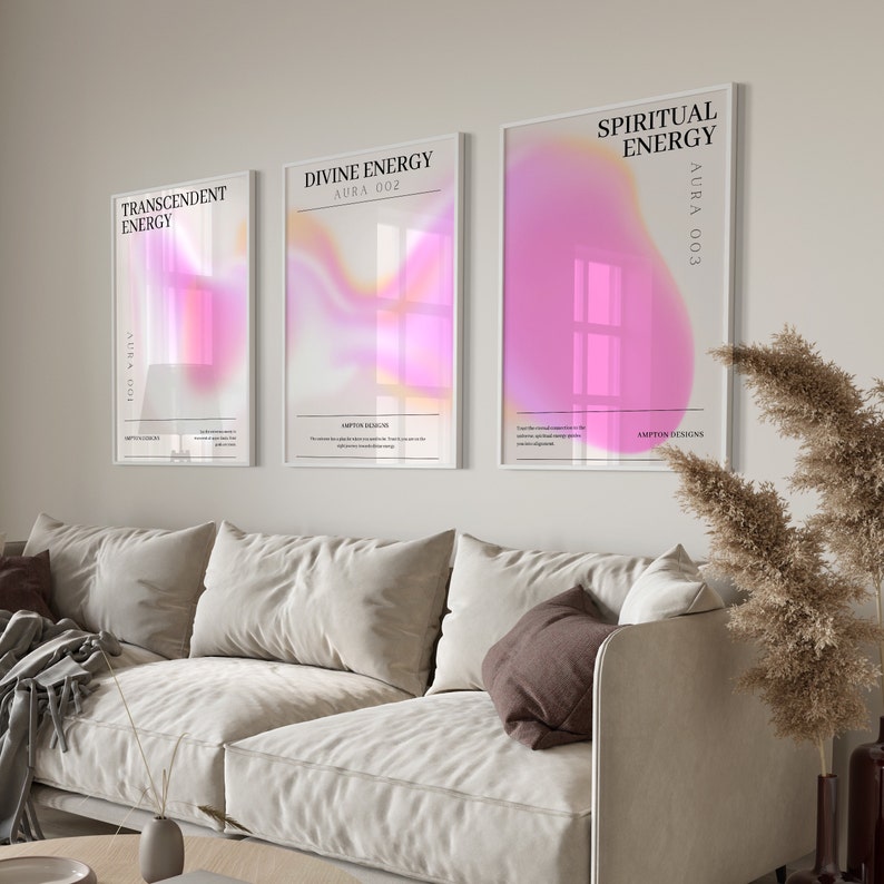Positive Aura Posters Set of 3, Spiritual Poster, Grainy Gradient ...