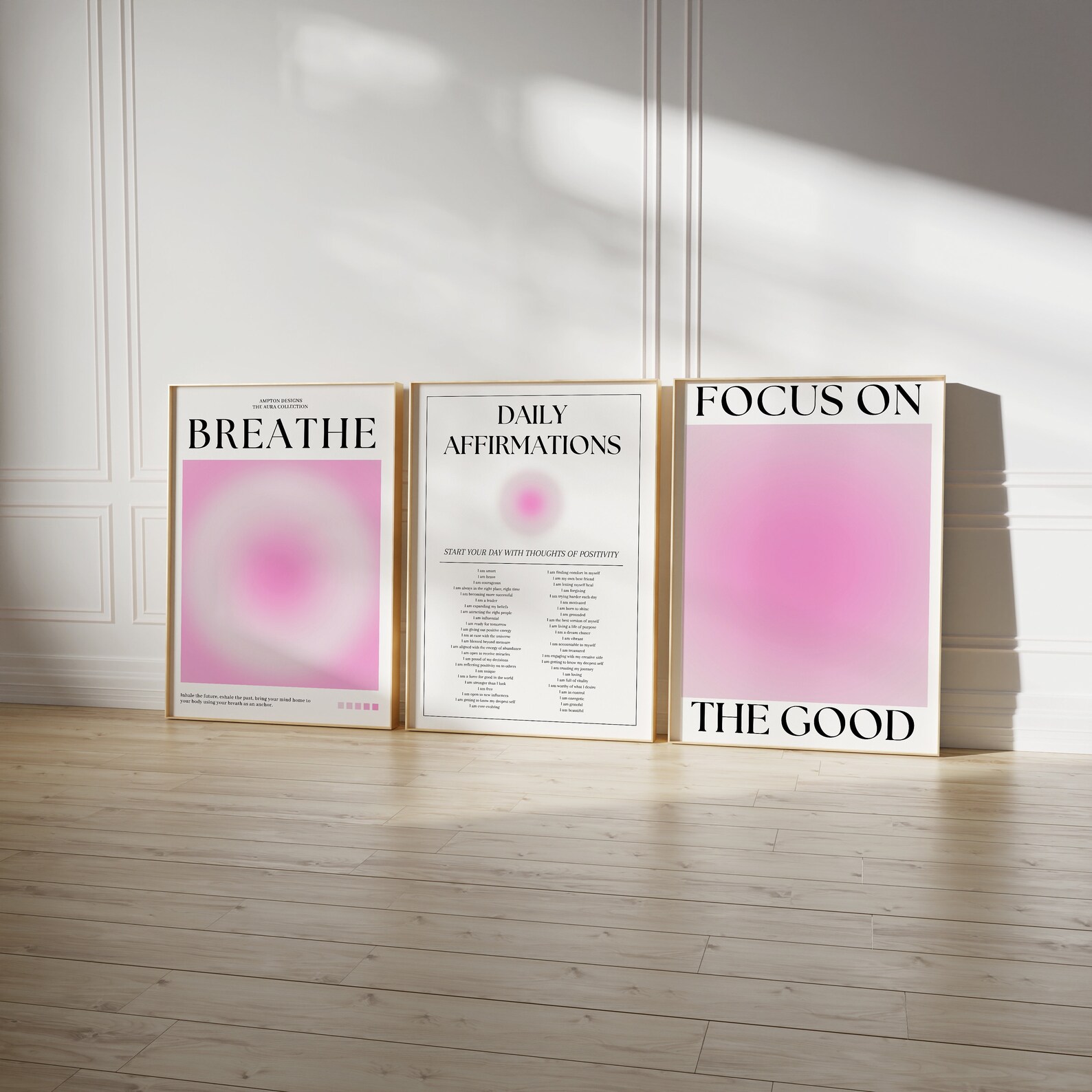 Pink Aura Poster Set, Set of 3 Affirmation Poster, Trust Graident ...