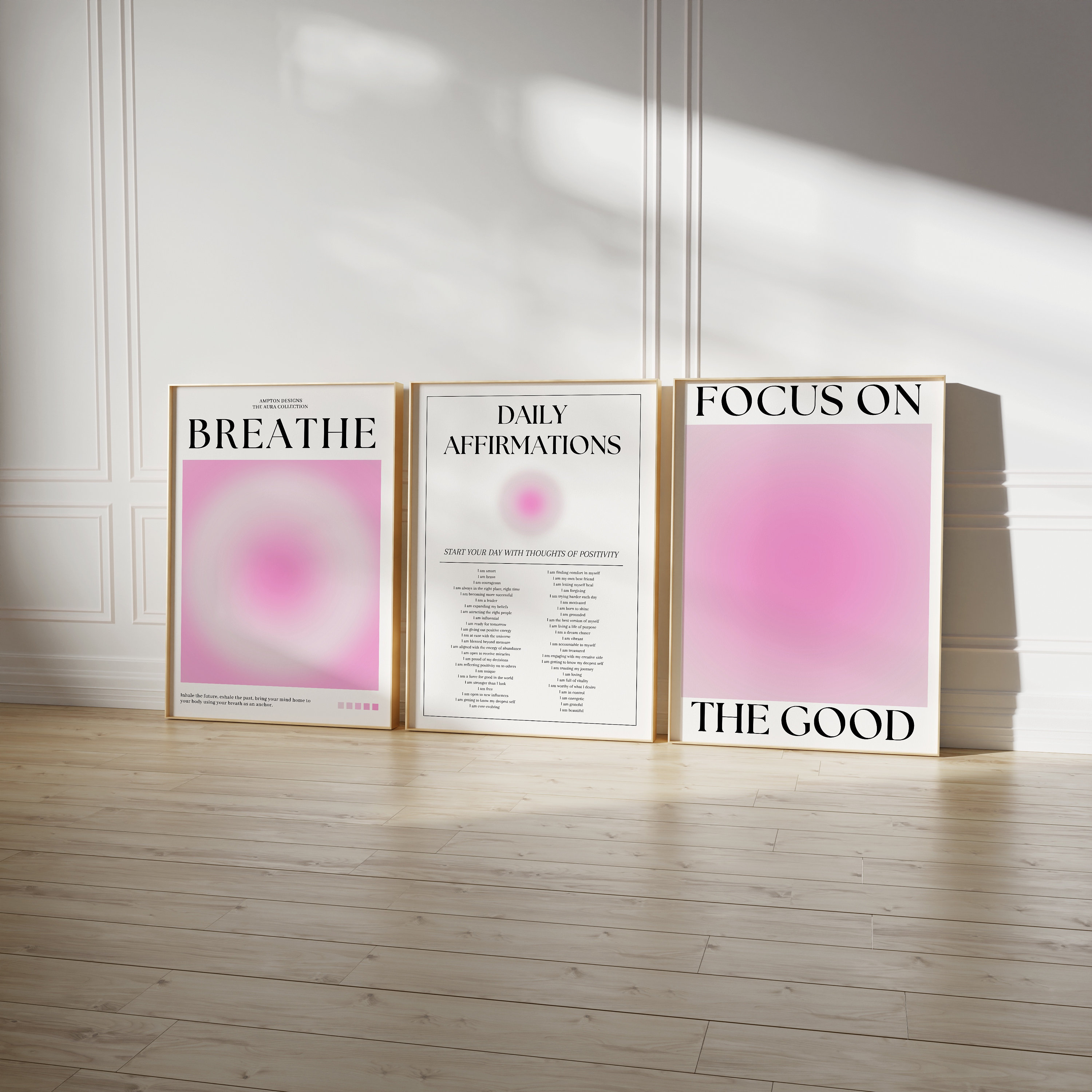 Pink Aura Poster Set, Set of 3 Affirmation Poster, Trust Graident ...