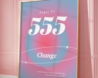 Gradient Aura Angel Number 555 Printables, Angel Number Poster, Pink Angel Number Wall Art, Energy Poster, Aura Abstract Print, DOWNLOAD