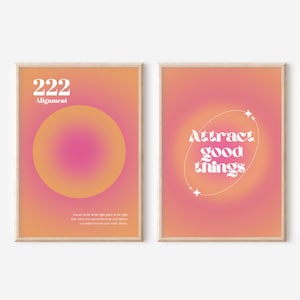 Angel Number 222 Attract Good Things Aura Posters | Printable Design, Gradient Wall Art, Affirmation Print | INSTANT DIGITAL DOWNLOAD.