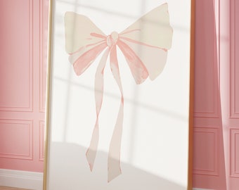 Croquette Beige Bow Print, Preppy Wall Art, Teen Room Decor, White Bow Print, College Apartment Decor, Nursery Wall Art DIGITAL DOWNLOAD