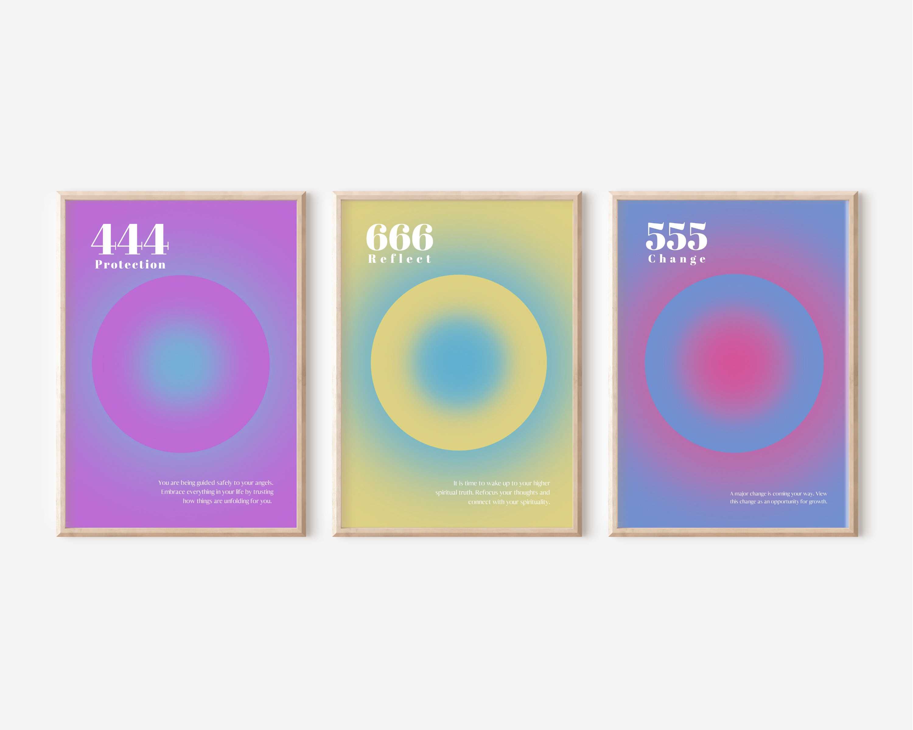 SET OF 3 Gradient Angel Numbers Print Set 444 555 666, Spiritual