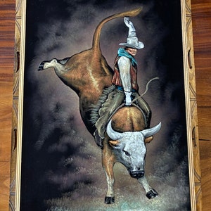 Handmålad sammet Bull Rider