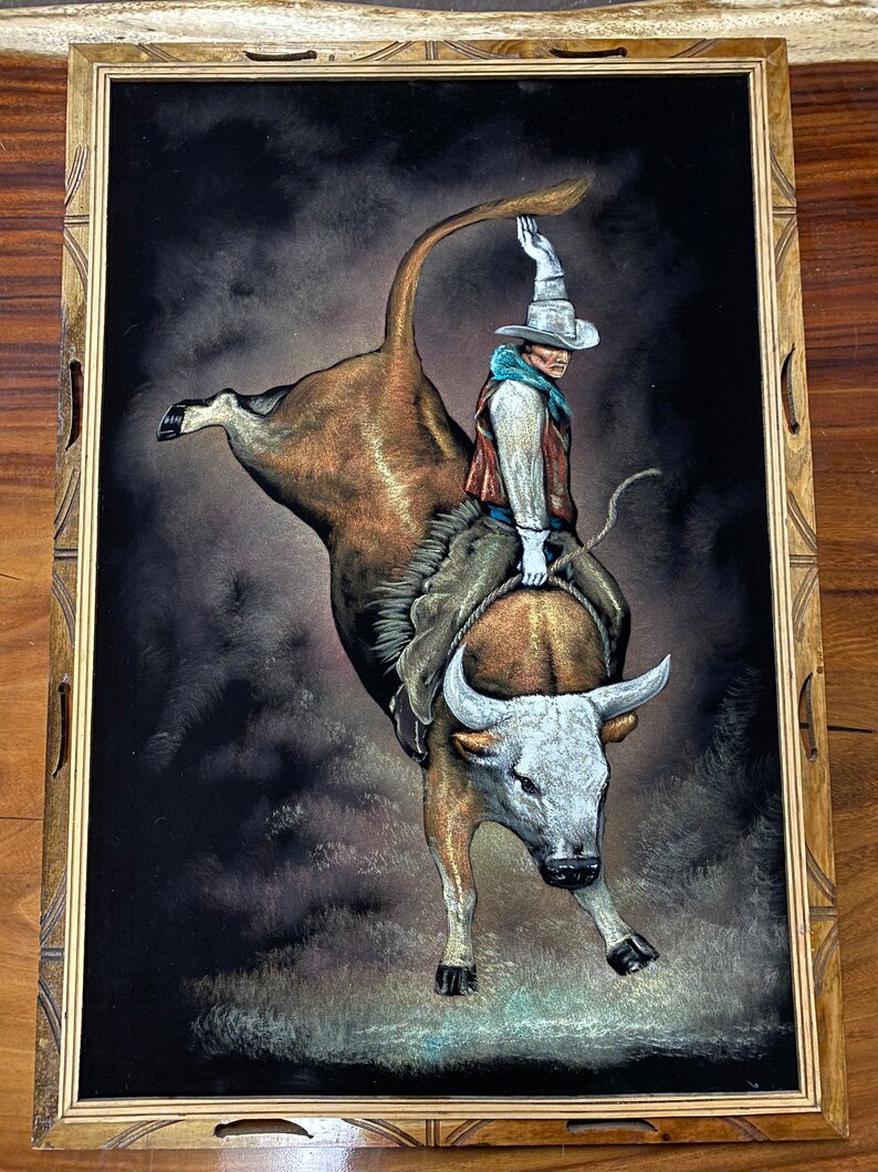 Handmålad sammet Bull Rider